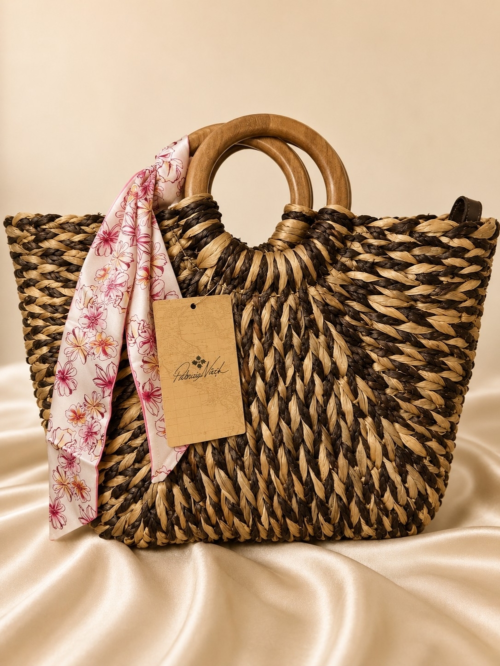 Patricia Nash Two-Tone Woven Crossbody with Pink Floral Scarf